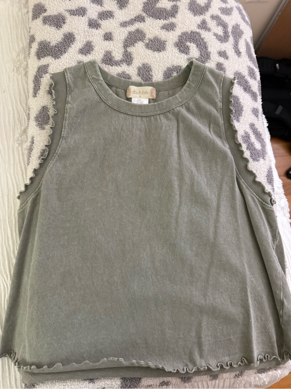 Olive Green Ruffle-Trim Sleeveless Tank